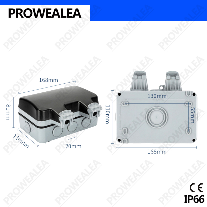 Weatherproof Socket IP66 Waterproof Socket Outdoor Wall Power Socket FR Double 3 Hole Standard Electrical Outlet Grounded