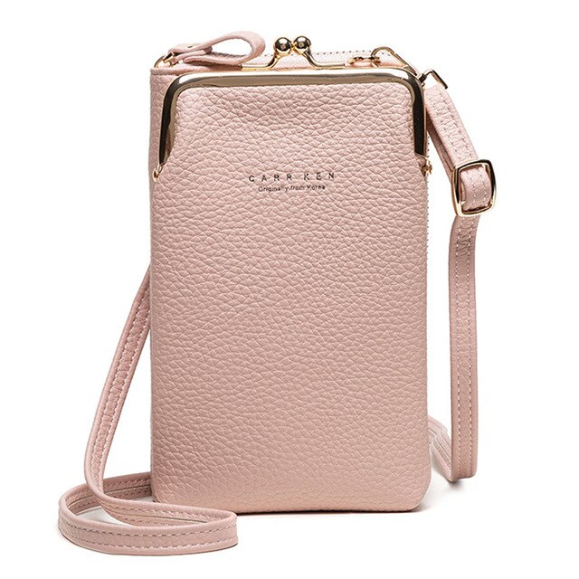 Buylor kvinders telefon crossbody tasker piger pu læder stor kapacitet bærbar skuldertaske mærke damer pung håndtaske: Lyserød