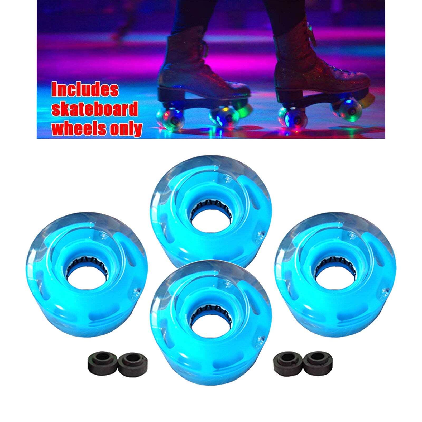 4 Stuks 32X58Mm Roller Skate Wielen Indoor En Outdoor Led Flash Vervanging Met Lagers Light Up Voor dubbele Rij Schaatsen: Blue