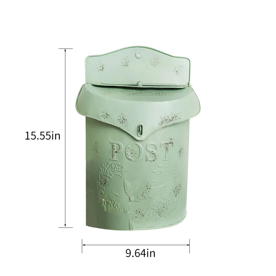 Buzón Vintage Villa jardinería exterior relieve carta caja Retro arte Pastoral flor tienda café decoración colgante de pared con cerradura: green