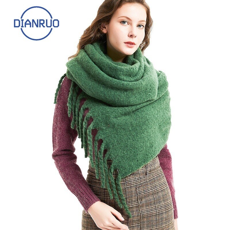 DIANRUO doux cachemire tricot écharpe pour les femmes hiver foulards Hijab solide Pashmina dame châle envelopper Double face écharpes Q351