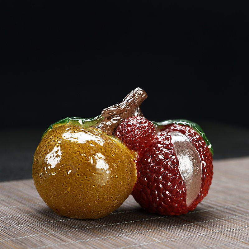 Color Changing Tea Pet Lychee Decoration Artware Decorations Tea Ceremony Kung Fu Tea Set Accessory Same Auspicious Fruit Lucky: Orange Litchi