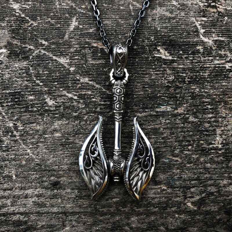 Vintage Gothic Angel Personality Axe Pendant Necklace Men's and Women's Pendant Necklace