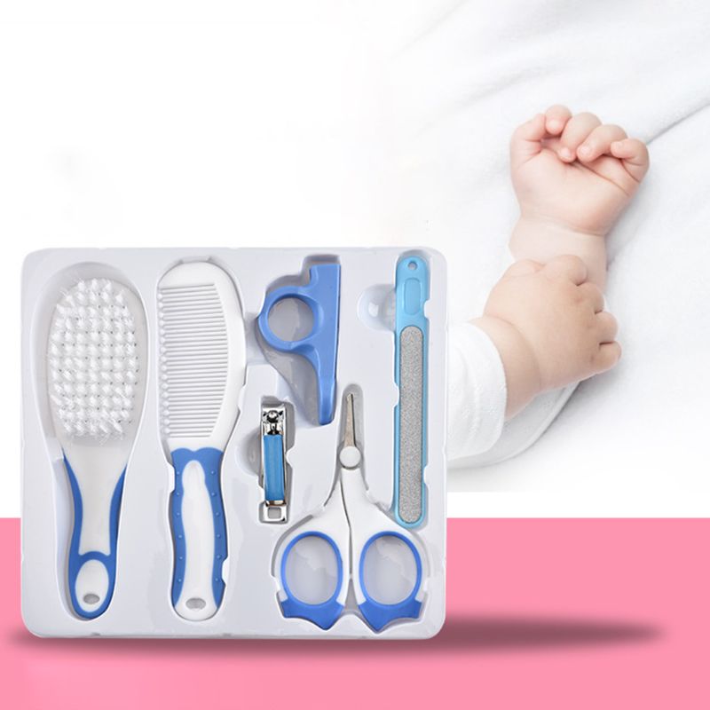 6 pçs/set produtos de cuidados com o bebê conjunto de unhas recém-nascidos clipper prego tesoura pente escova de cabelo kits crianças cortador de unhas aliciamento kit