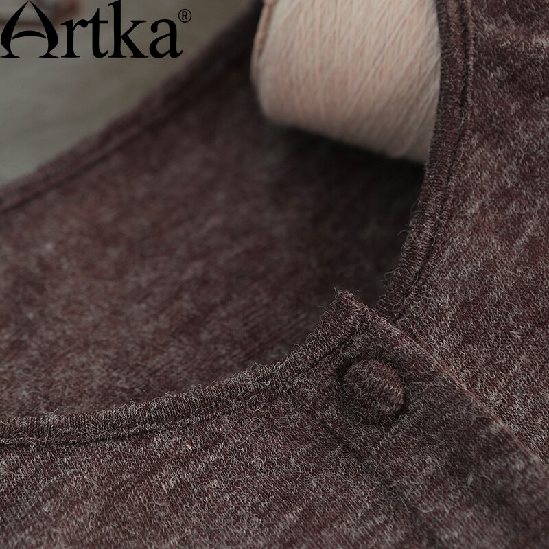 ARTKA-vestido de otoño con estampado Floral, conjunto de dos piezas con cuello redondo, manga larga, cintura imperio, a la , LA10437Q