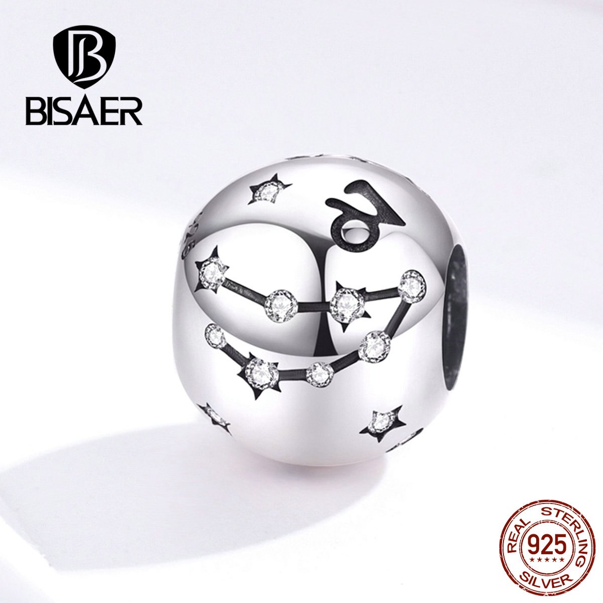 BISAER Vendita Calda 925 Sterling Silver Dodici Costellazioni star Segno Dello Zodiaco Fascino Dei Branelli Misura Il Pendenti e Ciondoli Bracciali Gioielli FAI DA TE