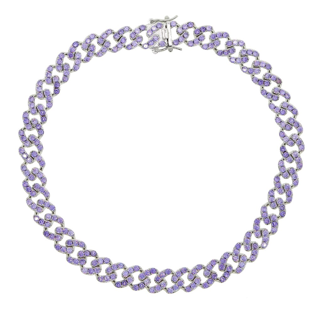 12 millimetri Cubana Miami Link Iced Out 5A cubic zirconia cz Pesante Catena Della Collana Punk Del Choker Bling Bling Pendenti E Ciondoli Hiphop donne degli uomini Dei Monili: silver purple cz / 41cm