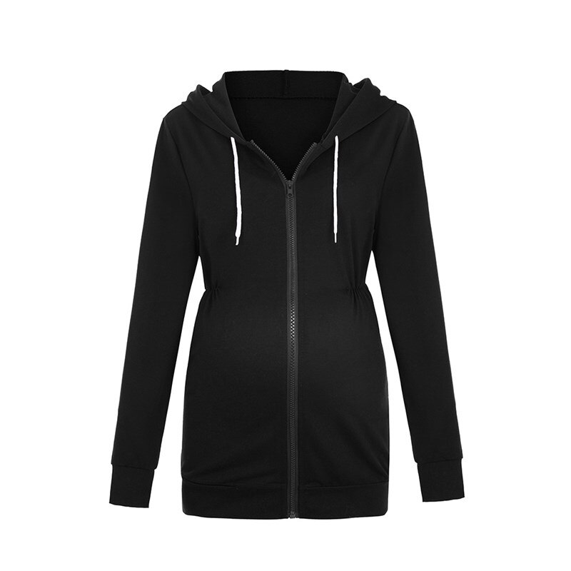 Mamma tjocka hoodies höst luva blixtlåsjacka för gravida amningsjacka graviditet ytterkläder amningskläder: Svart / S