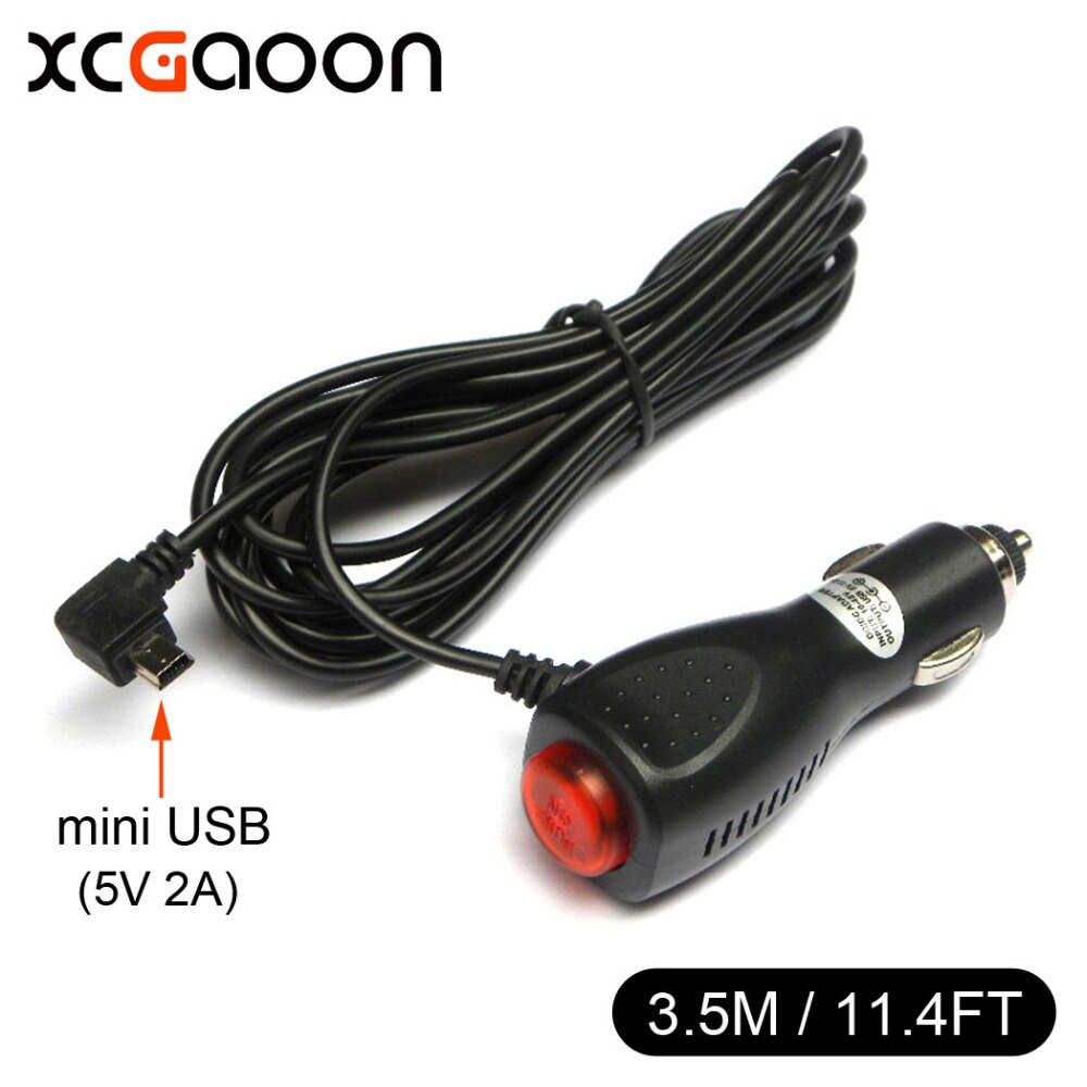 XCGaoon 10 stuk Gebogen mini USB Autolader voor Auto DVR Camera/GPS/Pad, input DC 12 V-24 V Output 5 V 2A, kabel Lengte 3.5 m