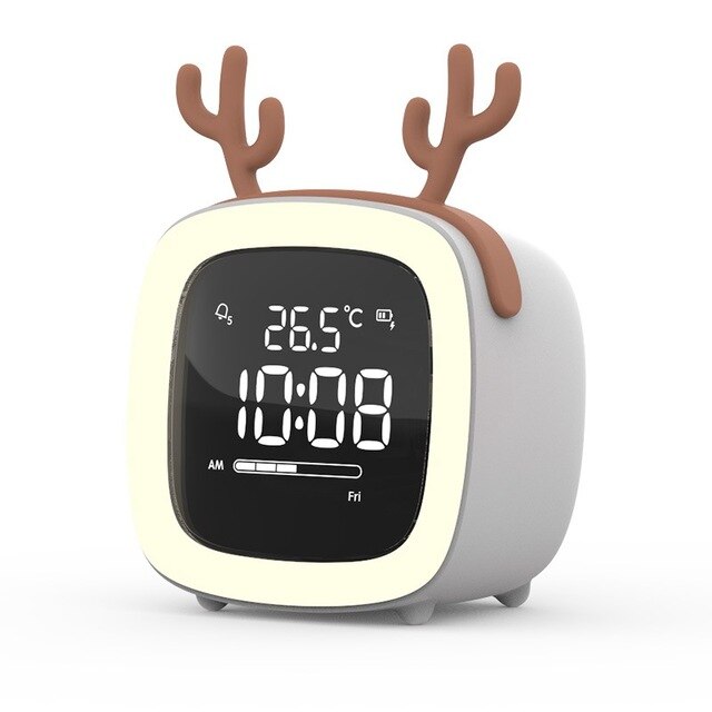 Cut Digital Alarm Clock Cartoon Night Light Desk Alarm Clock Rechargeable Battery, Christmas for Kids: gray