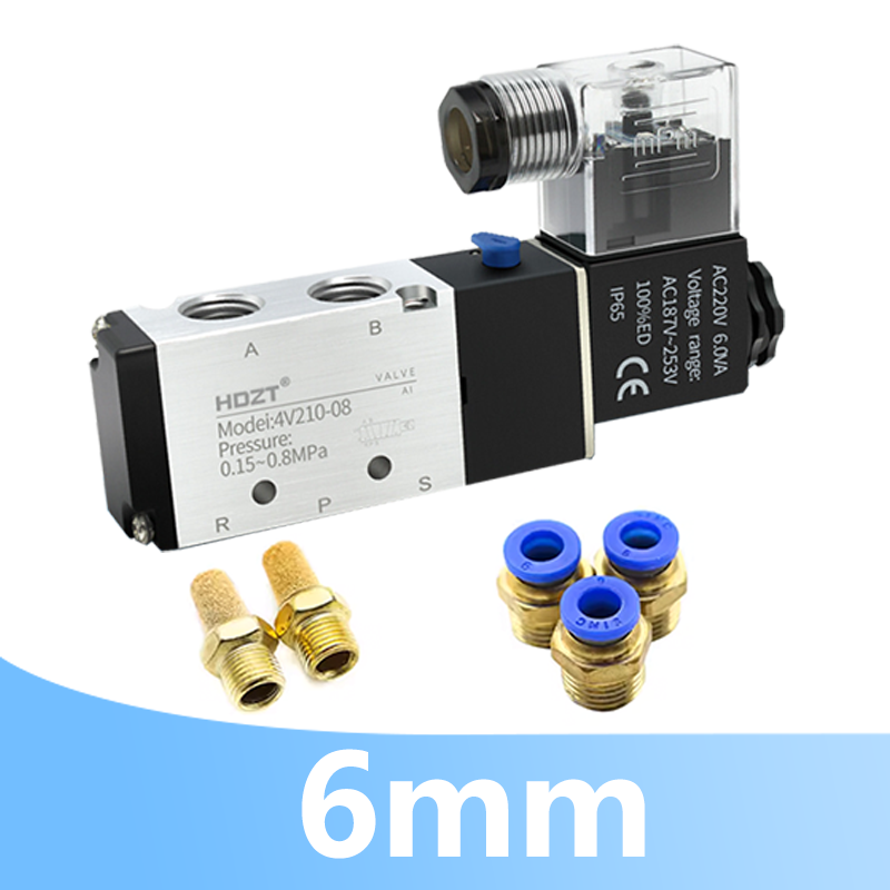 4 v 210-08 2- positions 5- vejs pneumatisk magnetventil  dc12v dc24v ac110v ac220v- vejs aluminiumslegeringshus med flere spændingsmuligheder: Grå / 3/4 "