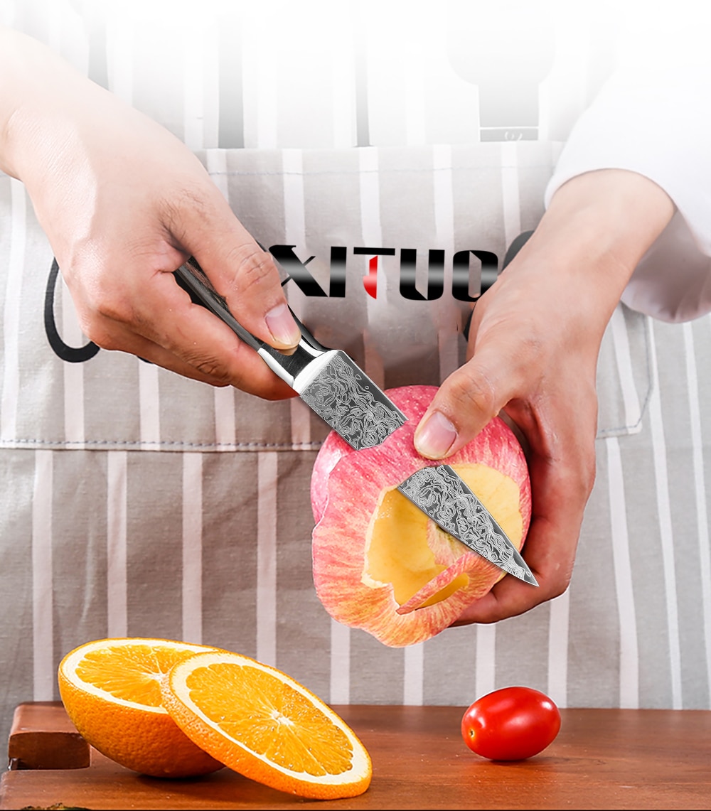 Xituo 2 stk køkkenknive sæt japansk damaskus stål mønster kokke kniv sæt kløver skrælning laks udskæring værktøj træ