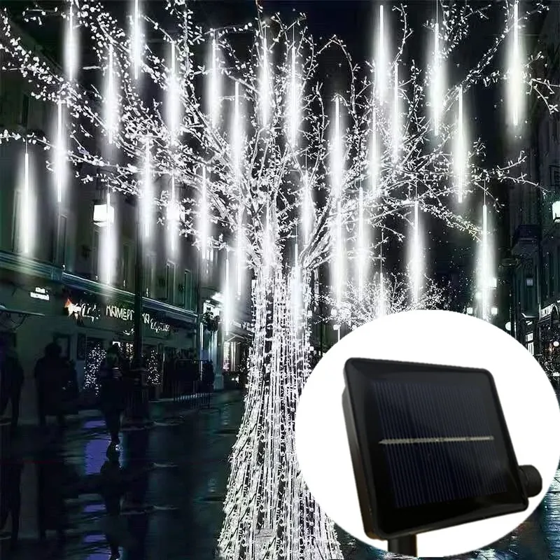 Garten-Camping-Dekoration, 8 Röhren, 30/50 cm, Solarlicht, Lichterkette für Höhle Außenbereich, LED-Meteorschauer, Regen-Lichterkette für Baumdekoration: Weiß / 350W