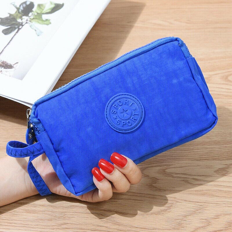 Billeteras de para mujer, Mini bolso de bolsillo para teléfono, tarjetero, cartera corta de tres capas con cremallera, cartera monedero: Sapphire