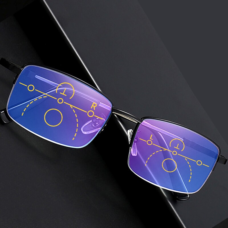 Multifocale Progressieve Leesbril Voor Mannen Vrouwen Anti Blauw Licht Anti-Vermoeidheid Presbyopie Vergrootglas Half Frame 1.5 2.0 2.5