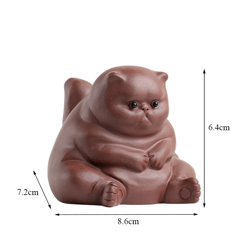 Ceramic Animal Figurines Purple Clay Tea Pet Cute Kung Fu Small Angry Cat Crafts Home Car Decoration Ornaments: 1
