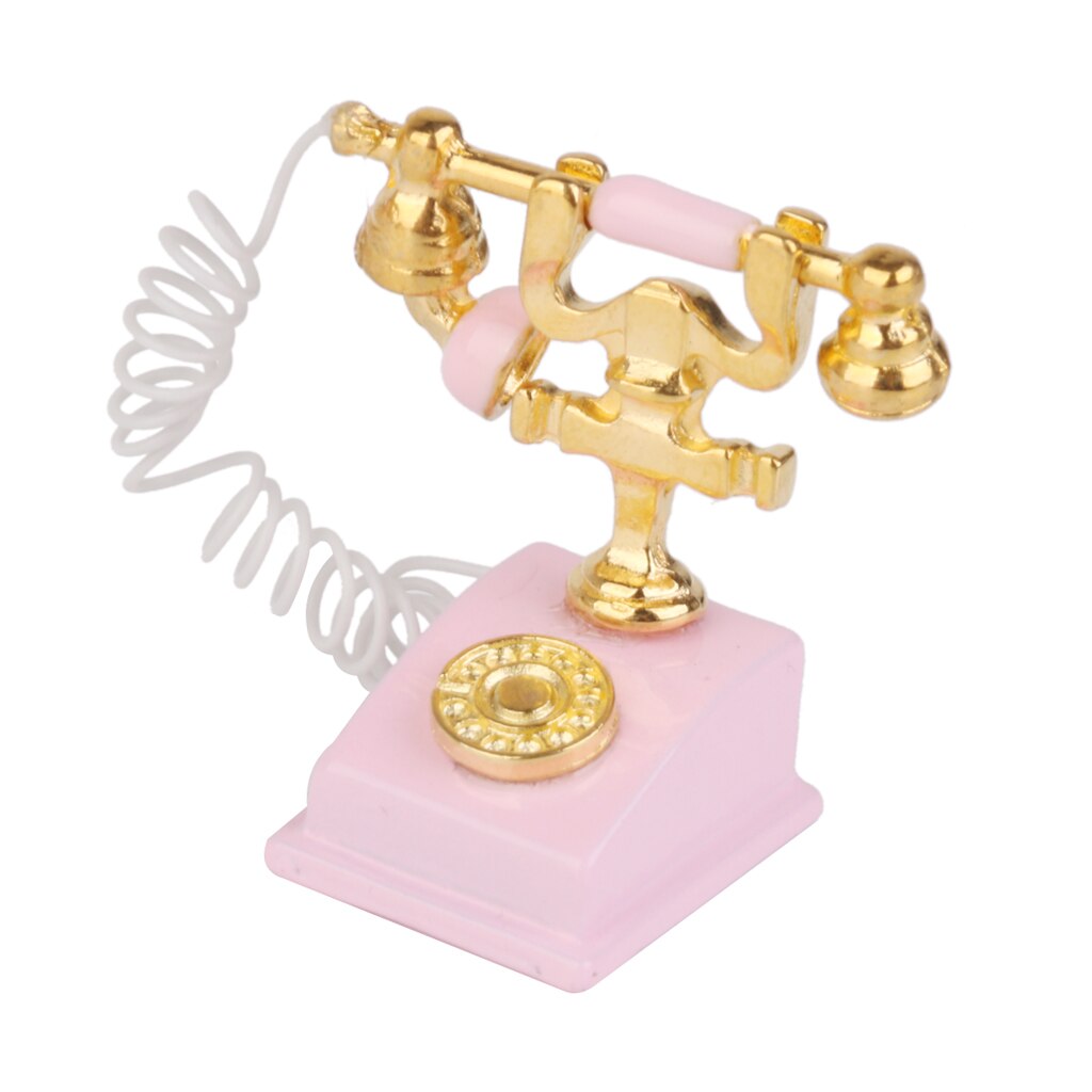 1/12 Retro Del Telefono Rosa Vintage Scrivania Telefono Miniatura casa delle bambole Giocattolo di Simulazione