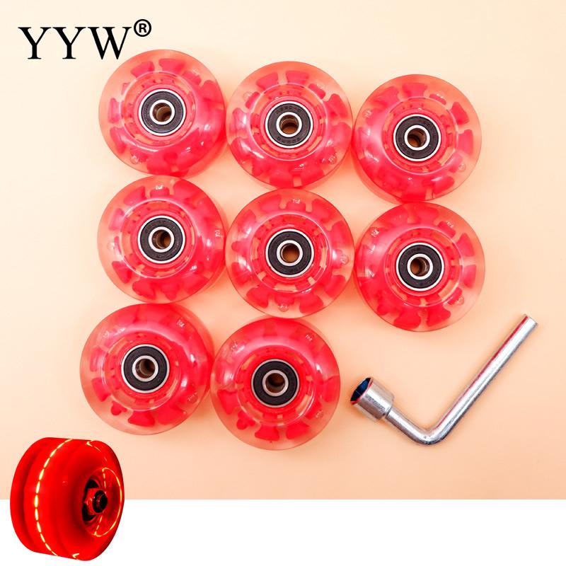 4pcs/Lot Flash Wheels PU Rubber Skate Wheels Luminated 82A Roller Skates With Ball Bearings Quad Double 2 Row Line Accessories: red