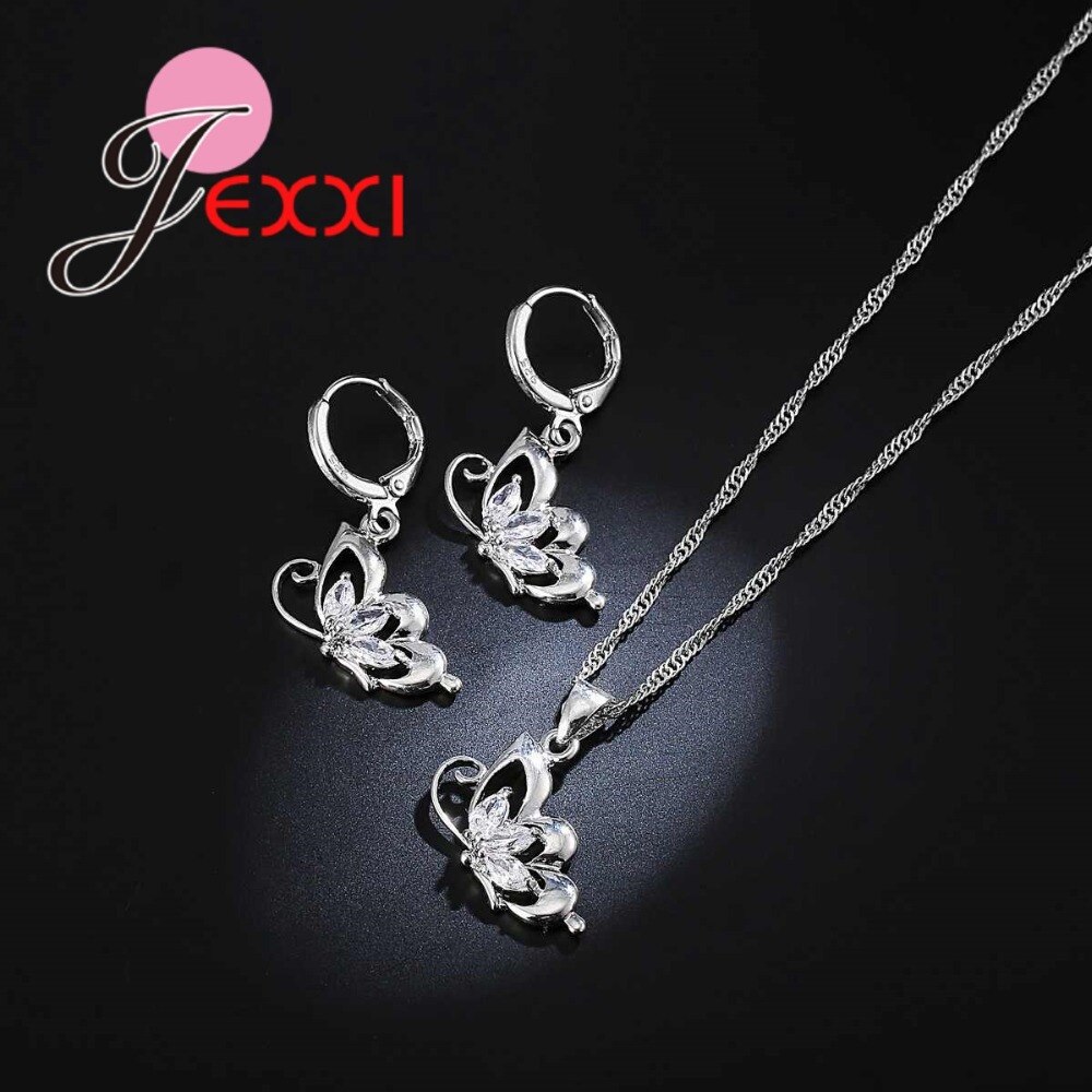 Vrouwen Meisjes Beste Cadeau voor Kerst Mode S90 Holle Vlinder Kristal Ketting Oorbellen Sieraden Sets