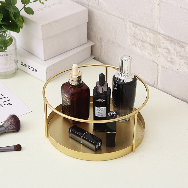 Iron Art Makeup Organizer Box Round Double-Layer Make up Rangement Cosmetic Organizer Coiffeuse Desktop Perfume Display Rack: Single