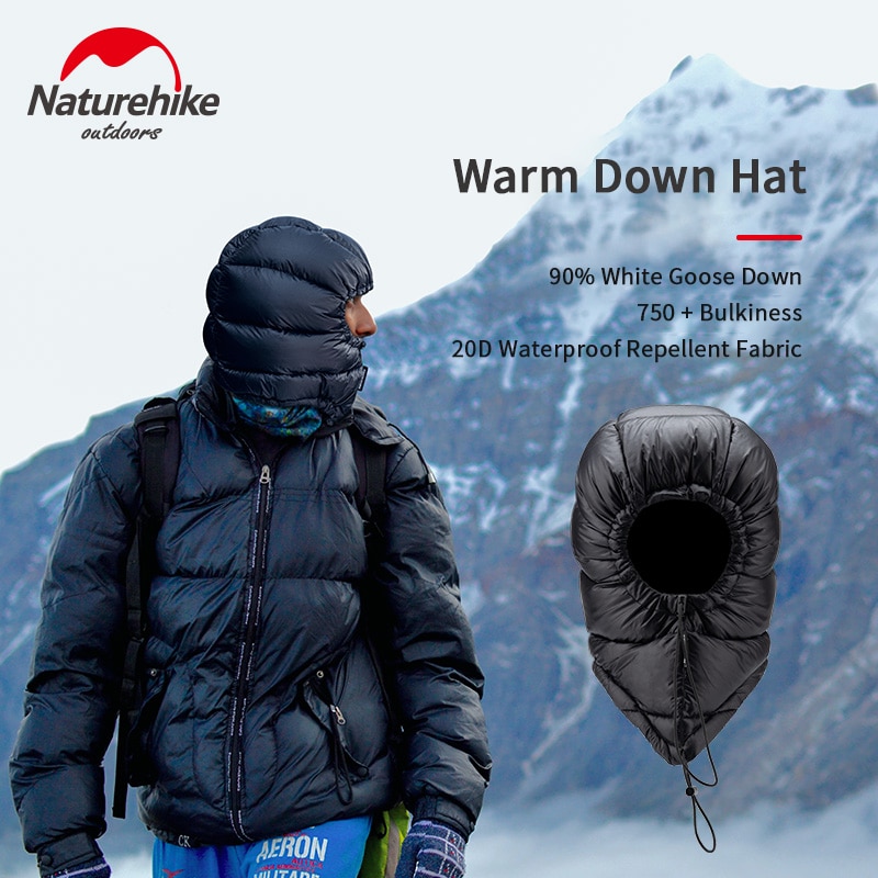 Naturehike 750fp gåsedun hatte 20d nylon vandtæt mænd kvinder vinter hat udendørs camping klatring varme superlys hætter
