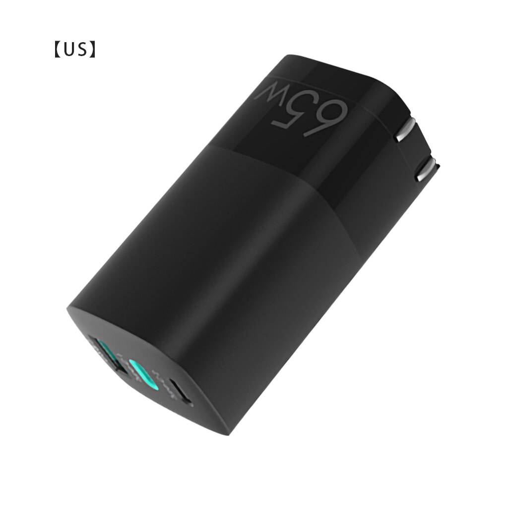 Chargeur mural 65W GaN QC3.0 Type C PD, double USB, adaptateur de Charge rapide pour iPhone 11 12 Xiaomi Huawei: Black US Plug