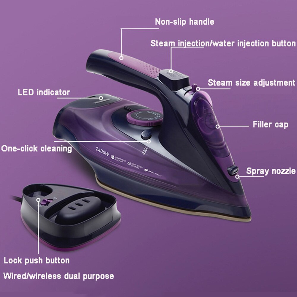 220-240V Electric Steam Iron Wired/Wireless 5 Speed Adjust for Garment Steam Generator Clothes Ironing Steamer Ceramic Soleplate