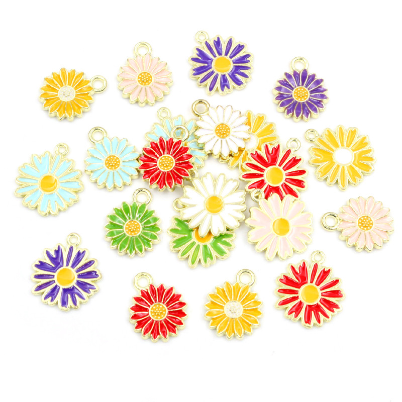 20Pcs 7-Kleuren Legering Metal Olie Colorblock Madeliefjes Charme Bloem Hanger Voor Diy Armband Ketting Sieraden Maken bevindingen