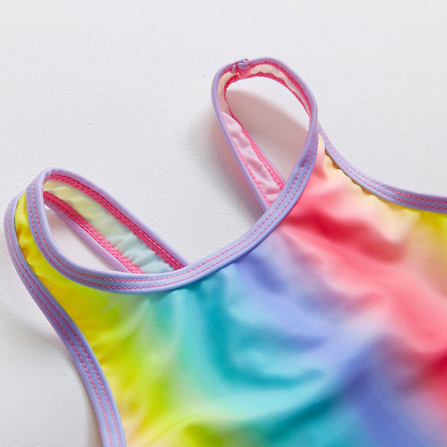 8-16 Years Girl Swimsuit Kids One Piece Teenager Girl Bathing Suit Rainbow Swim Wear Children Swimwear Child Swimming Suit
