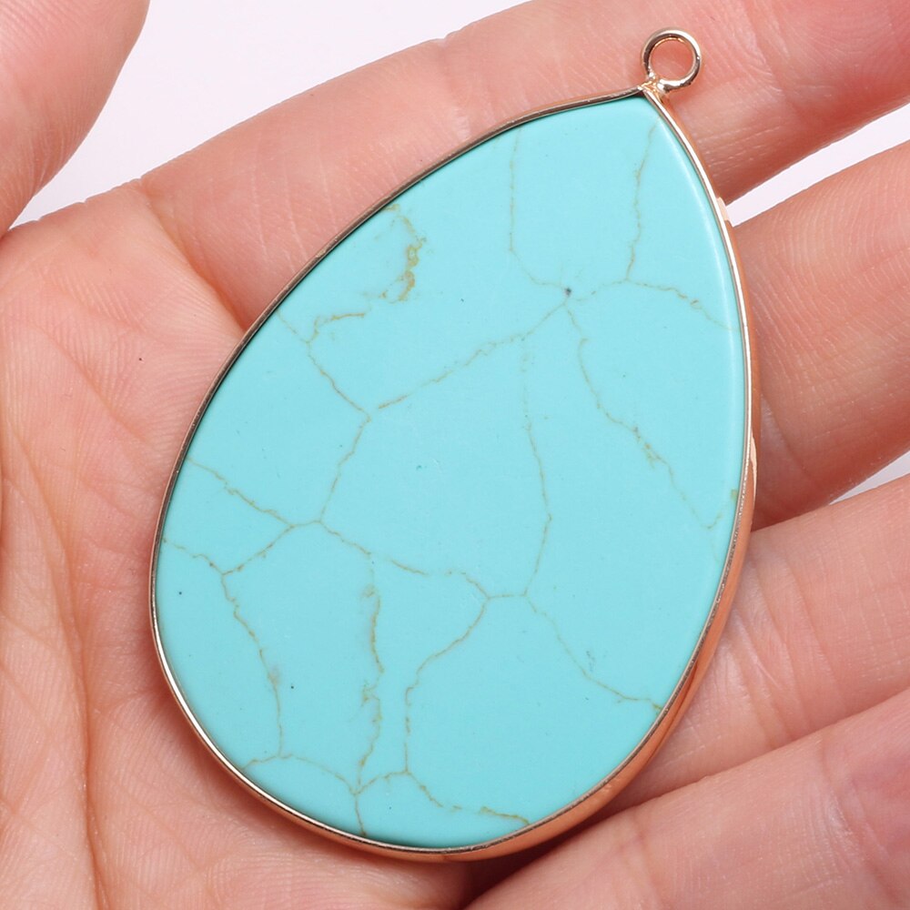 Natural Stone Pendants Water -shaped Semi-precious Stone Pendant for DIY Jewelry Making size 37x55mm: Blue Turquoise