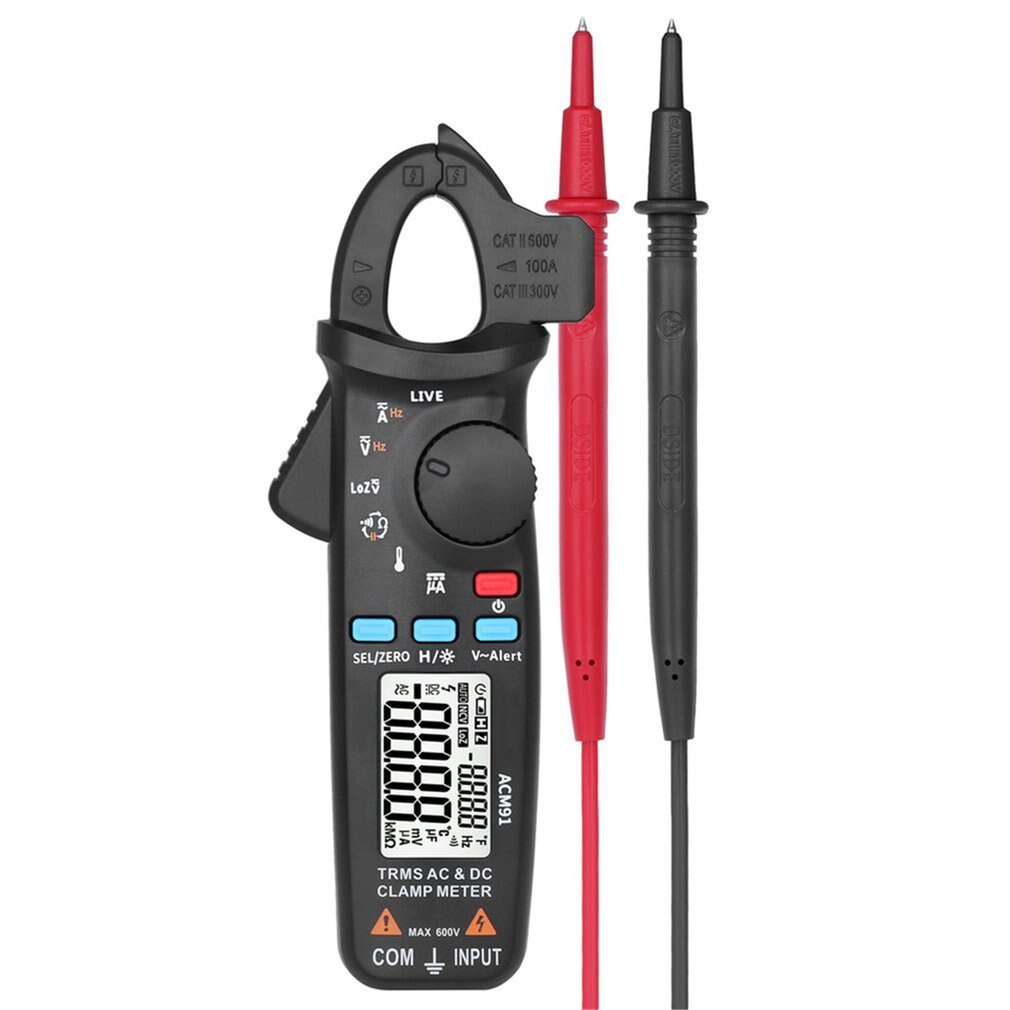ACM91 Digital Clamp Meter True-RMS DC AC Current 100A 1mA Accuracy Ammeter Auto Range Multimeter Voltmeter DMM Tester: Black