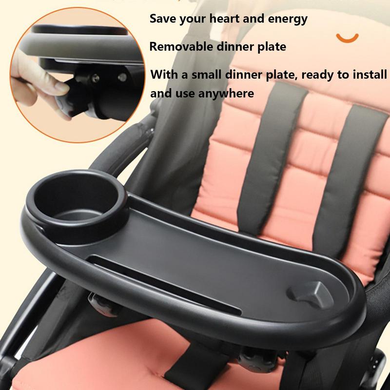 Stroller drink holder 3 in 1 removable 360 degree adjustable snack tray anti-slip large capacity black stroller accessory cell
