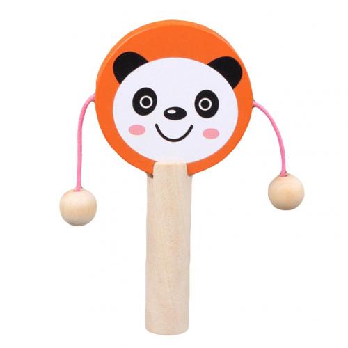 Cartoon Animal Wooden Handheld Musical Rattle Drum Shaker Education Baby Toy Noise Maker Wooden Musical Instrument: Orange