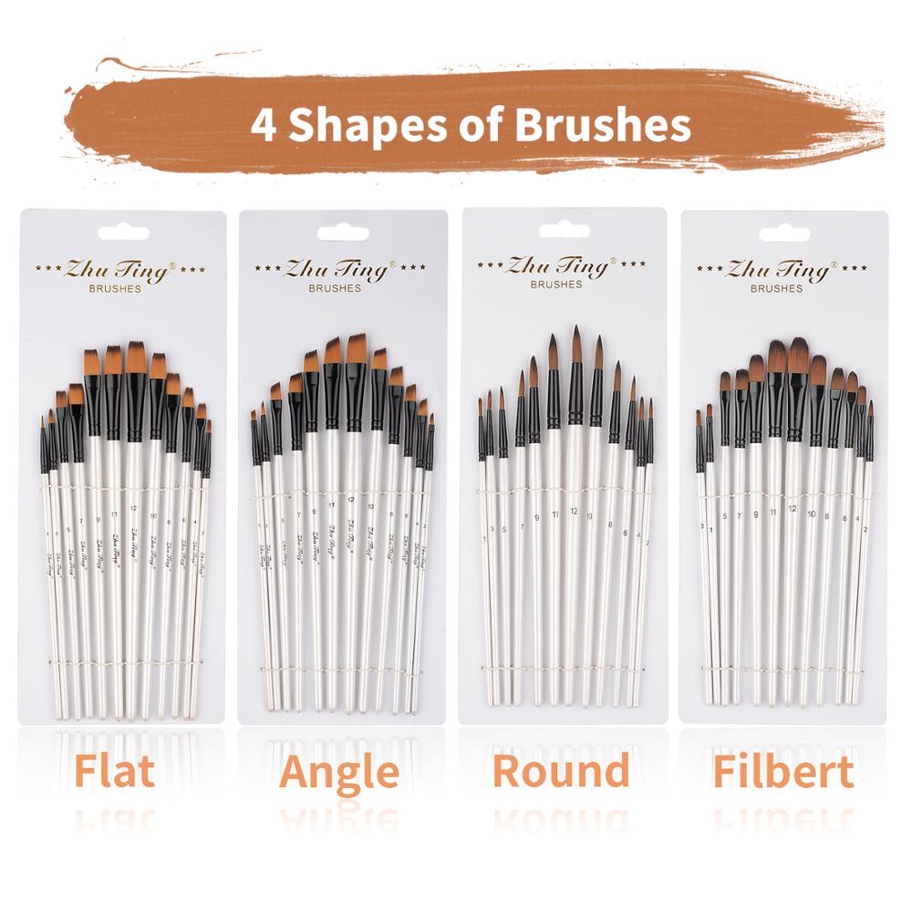 12 Stuks Nylon Borstels Aquarel Penseel Pen Set Ronde/Platte/Angel/Hazelaar Voor Acryl Olie body Painting Art Supplies