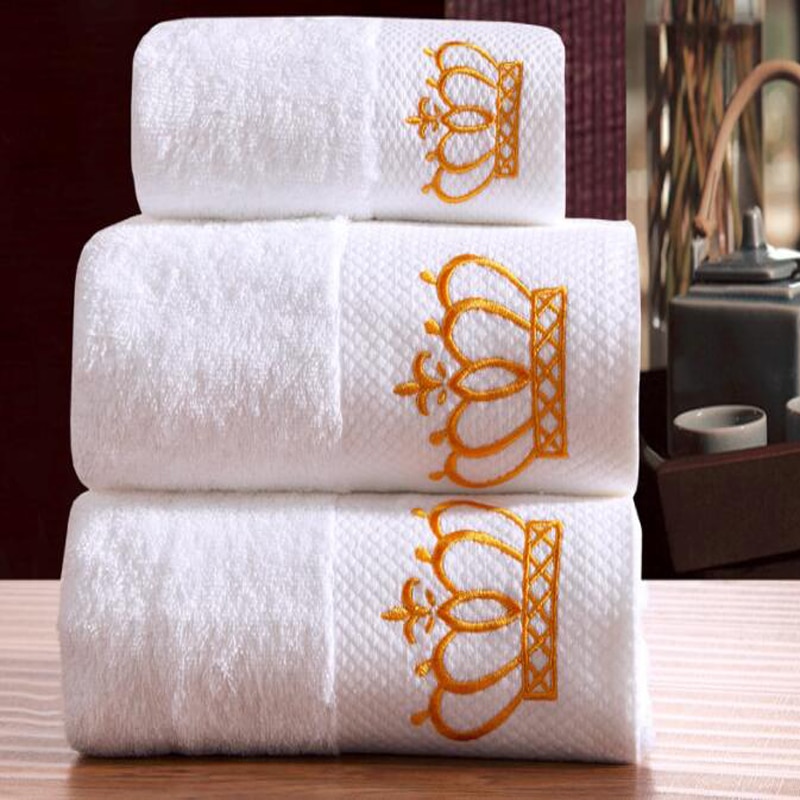 Hr. fru elsker bomulds hvidt håndklæde 3 stk / sæt bad hånd ansigt badehåndklæder broderi hotel hjem voksen  fg766-2