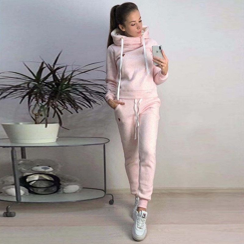 Hoodies solid Suit Set Women Tracksuit Two-piece Style Outfit Sweatshirt Sport Wear