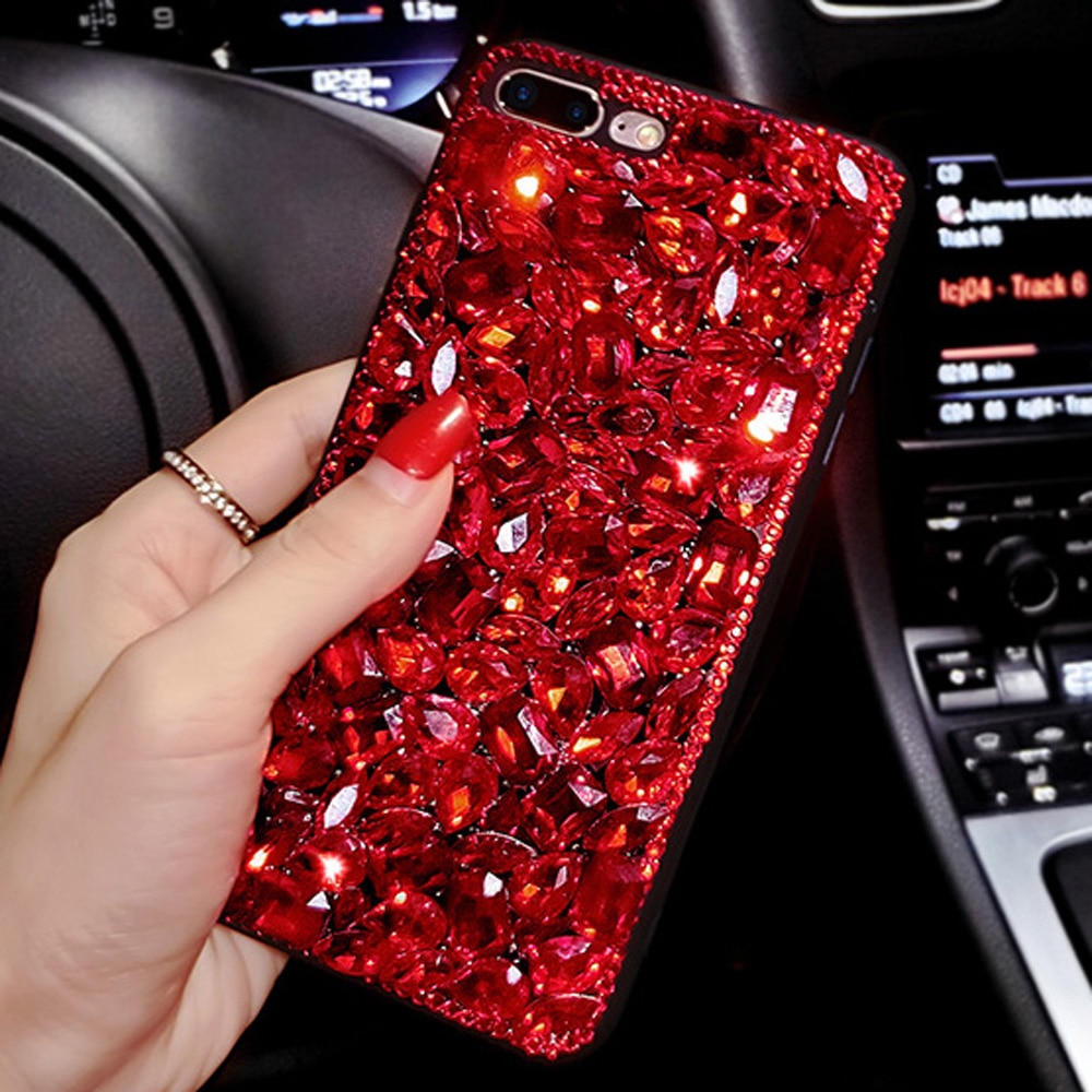 Sunjolly Red Diamond Cases Bling Rhinestone Phone Cover coque for iPhone 11 Pro Max XR XS MAX X 8/ 7 Plus 6S/6 Plus Cases fundas