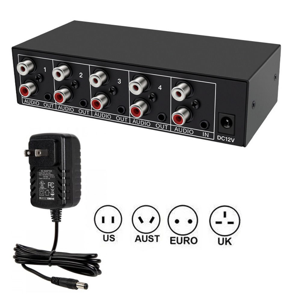 Répartiteur Audio 1 entrée 4 sorties RCA L/R Aux séparateur Audio stéréo 1X4 distributeur Audio pour PC DVD haut-parleur divisée audio analogique