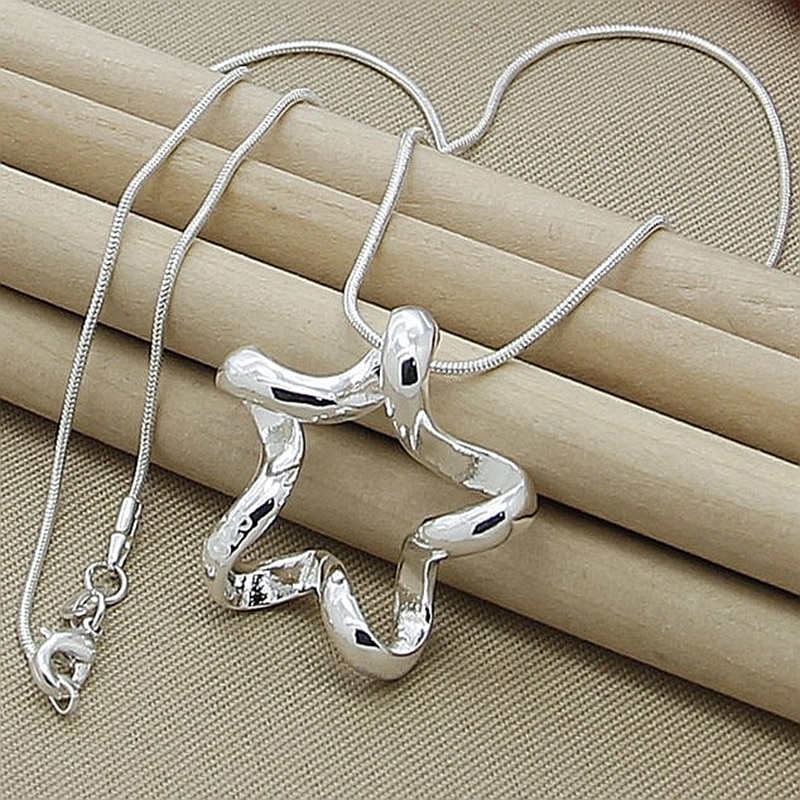 Grand pendentif étoile à cinq branches en argent Sterling 925, colliers pour femmes, bijoux simples à la , chaîne serpent