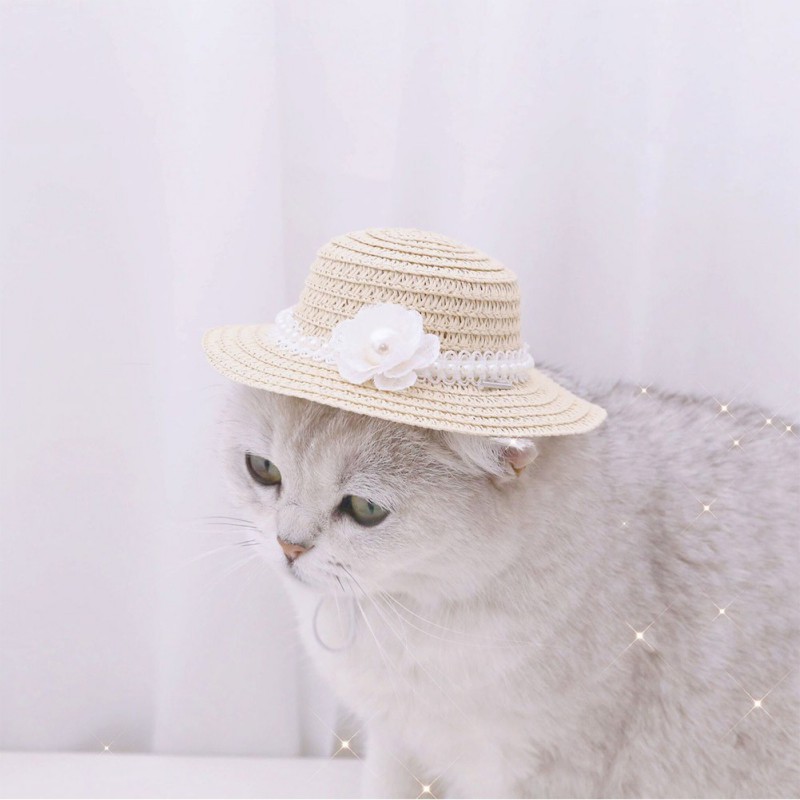 Pets Straw Hat Handcrafted Adjustable Bowknot Summer Spring Cats Dogs Pets Cap Daily Decor Sunhat