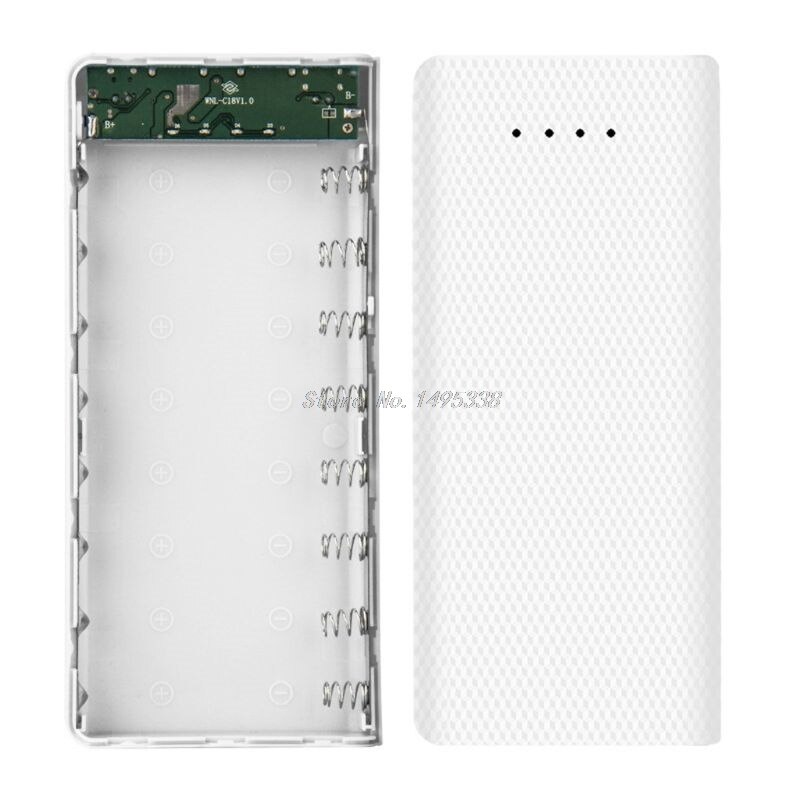 Indicator Dual USB 8x18650 Battery Case Power Bank Shell Portable External Box without Battery Powerbank Protector: White