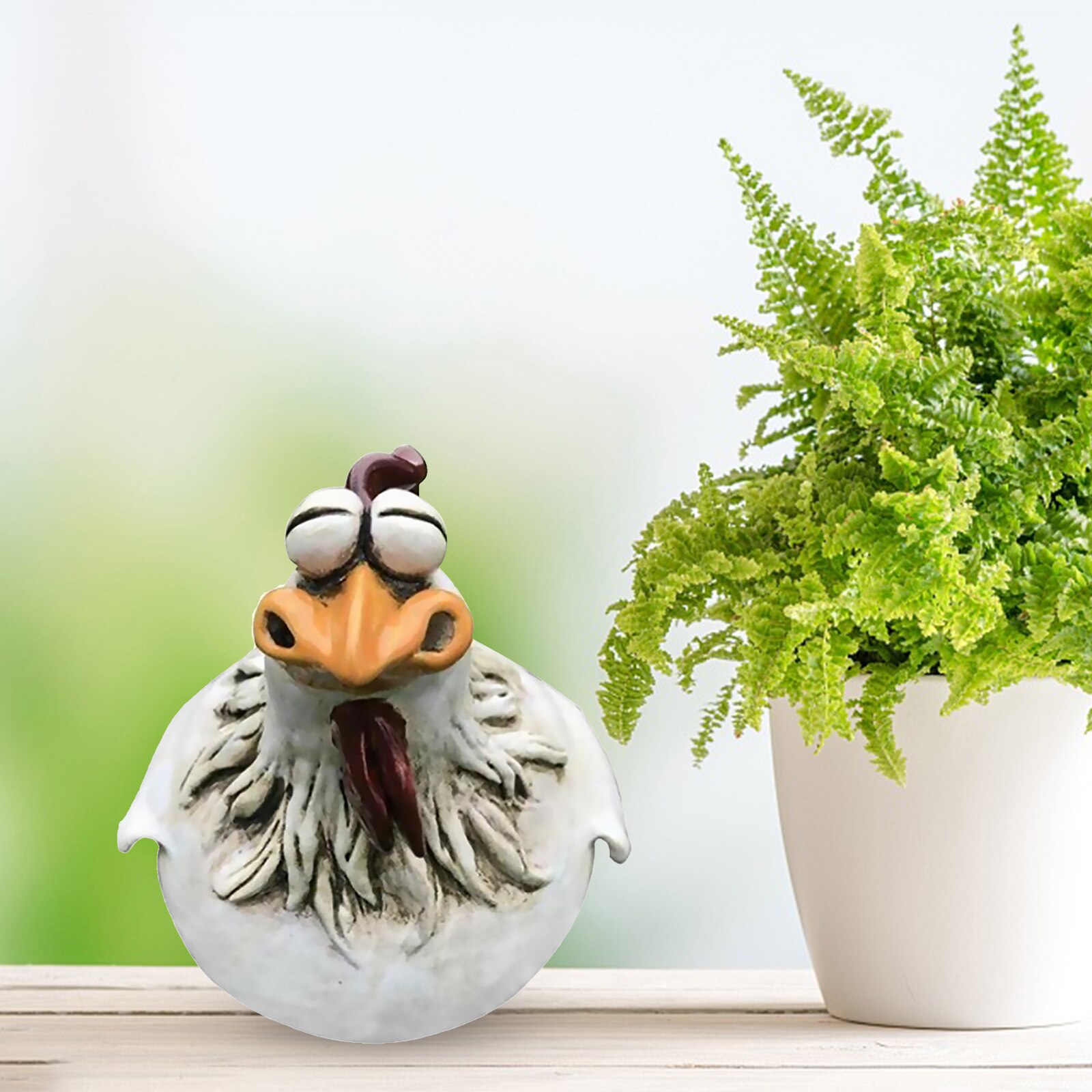 Chicken Fence Statues Farmhouse Big-Eyes Chicken Hen Resin Craft Chicken Hen Sculpture Outdoor Garden Farm Yard Art Home Decor