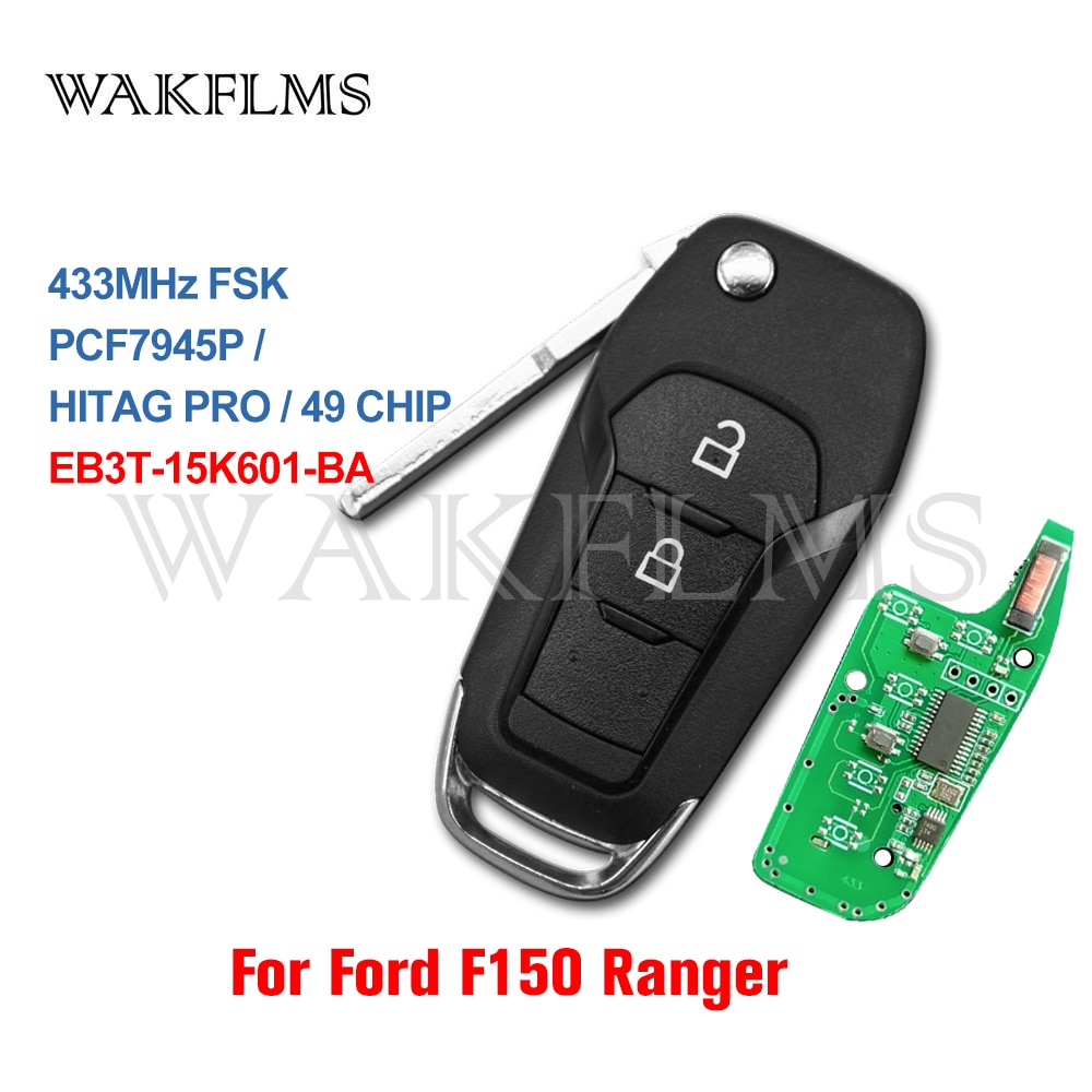 Voor Ford Ranger F150 433Mhz ID49 2 Knoppen Flip Afstandsbediening Autosleutel Vervanging EB3T-15K601-BA
