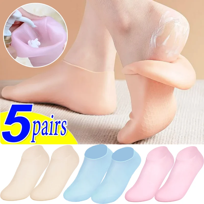 Chaussettes en silicone anti-Contation pour les pieds, 1 à 5 paires, respirantes, exextensibles, gel, suppression de la fréquence, hydratant pour la peau, outil de massage des pieds