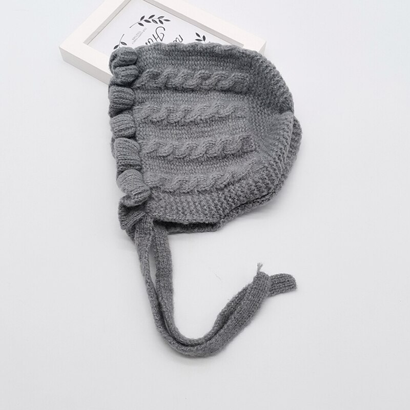 LXA-Winter Baby Girls Toddler Solid Print Hats With Ruffle Casual Caps Headwear: Gray