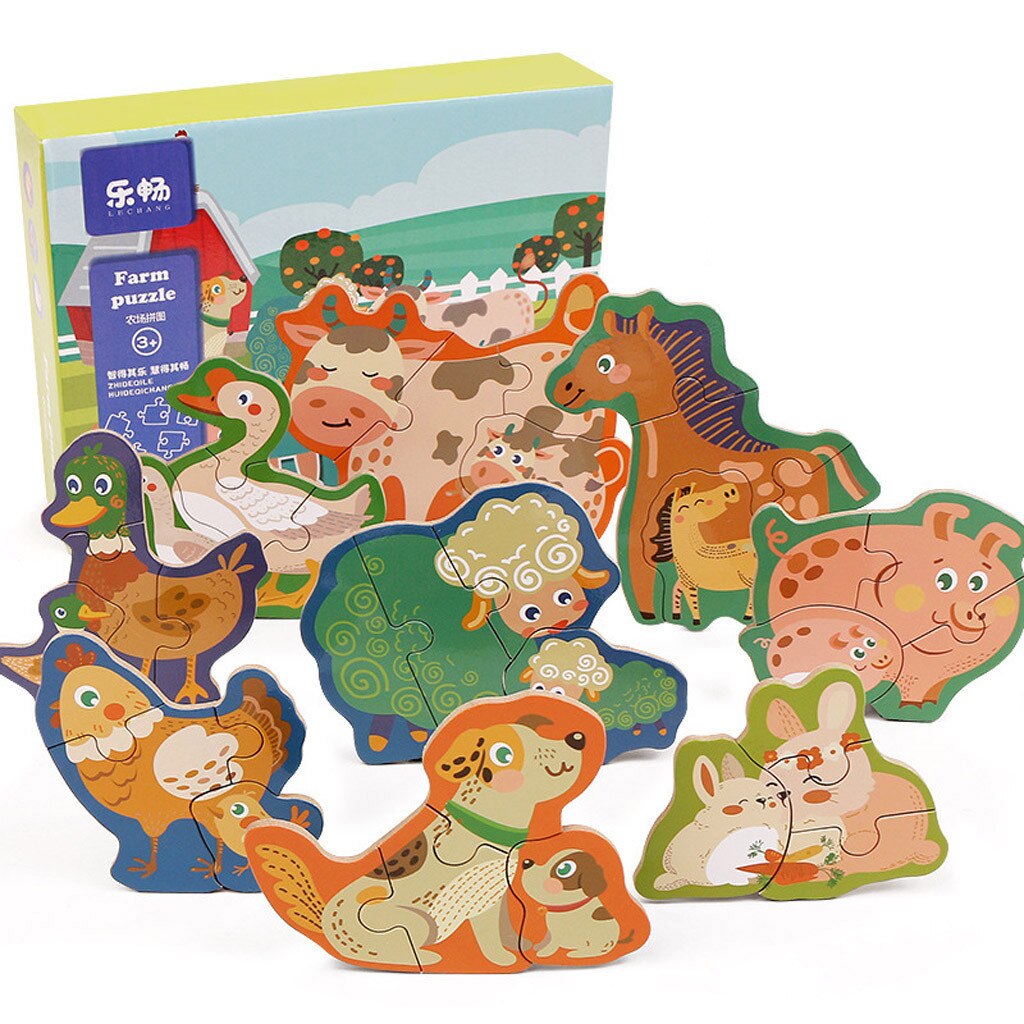 Houten 3D Puzzel Houten Speelgoed Voor Kinderen Montessori Speelgoed Puzzel Cartoon Dier Puzzel Kids Educatief Spel Blokken: D