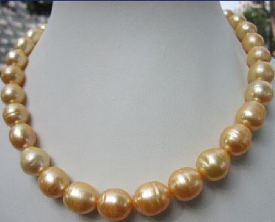 12-13mm baroque gold south sea pearl necklace 18inch 14k gold