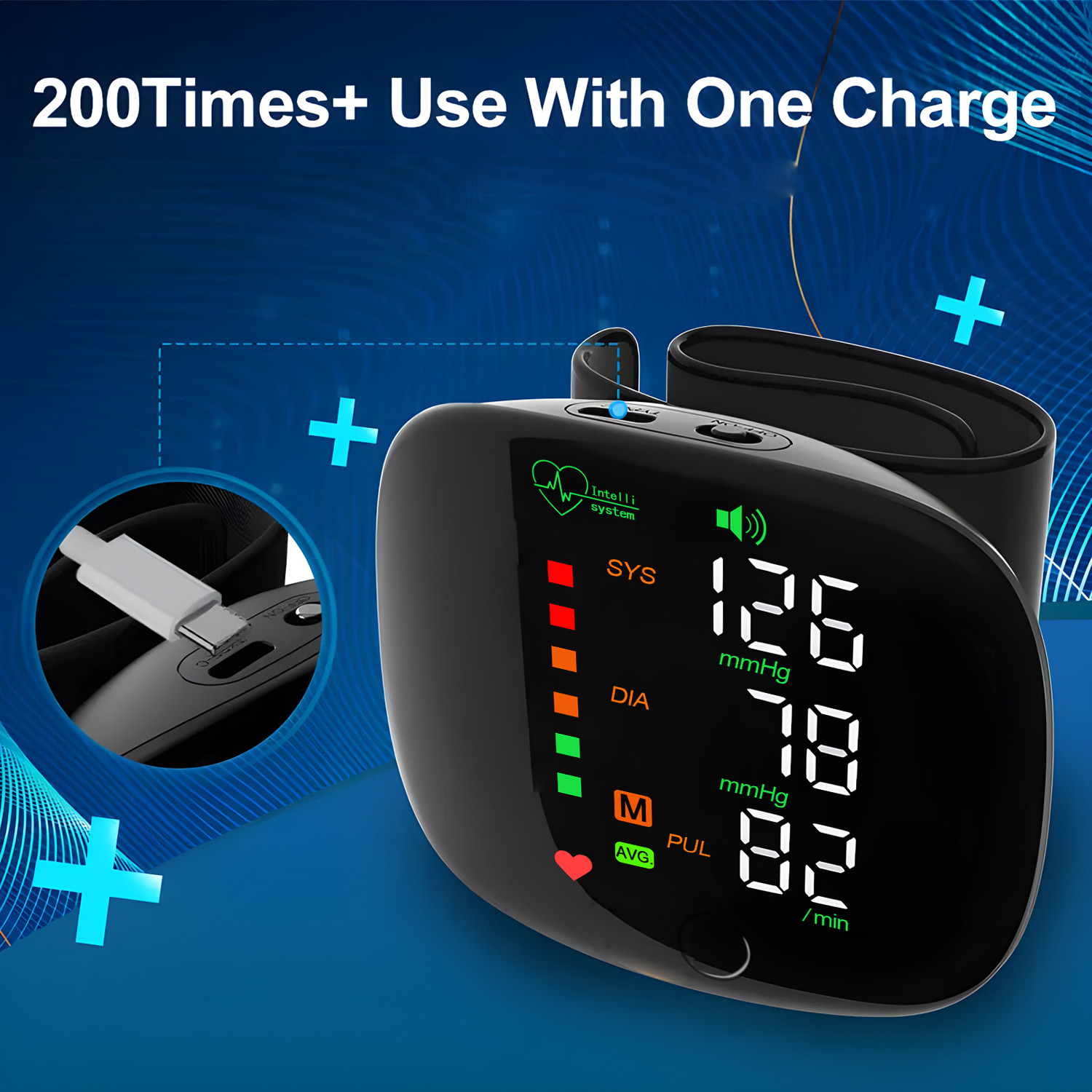 Tensiomètre de poignet Rechargeable, tensiomètre médical, sphygmomanomètre de santé, tonomètre, fréquence cardiaque, affichage LED USB