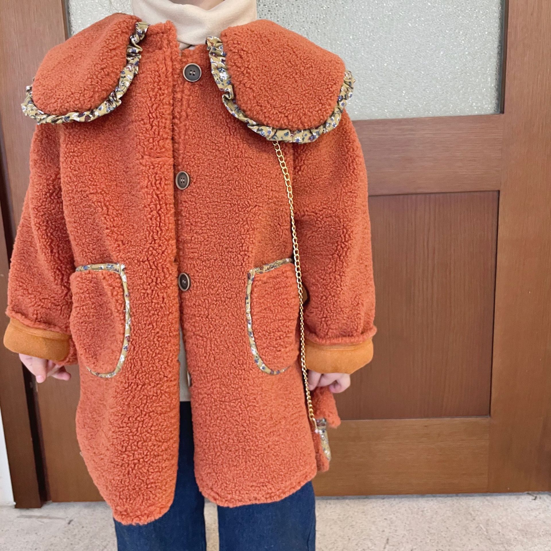 Oberbekleidung Parkas Drehen Unten Kragen Einreiher Solide Regelmäßige Baumwolle Neue Einfache Nette Warme Winter Herbst Mädchen: Orange / 7T