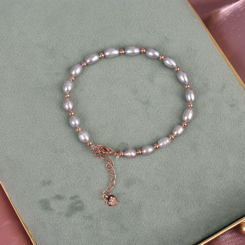 Einfache Natürliche Süßwasser Perle Armbänder für Frauen Armreifen Vertraglich Schmuck: grau